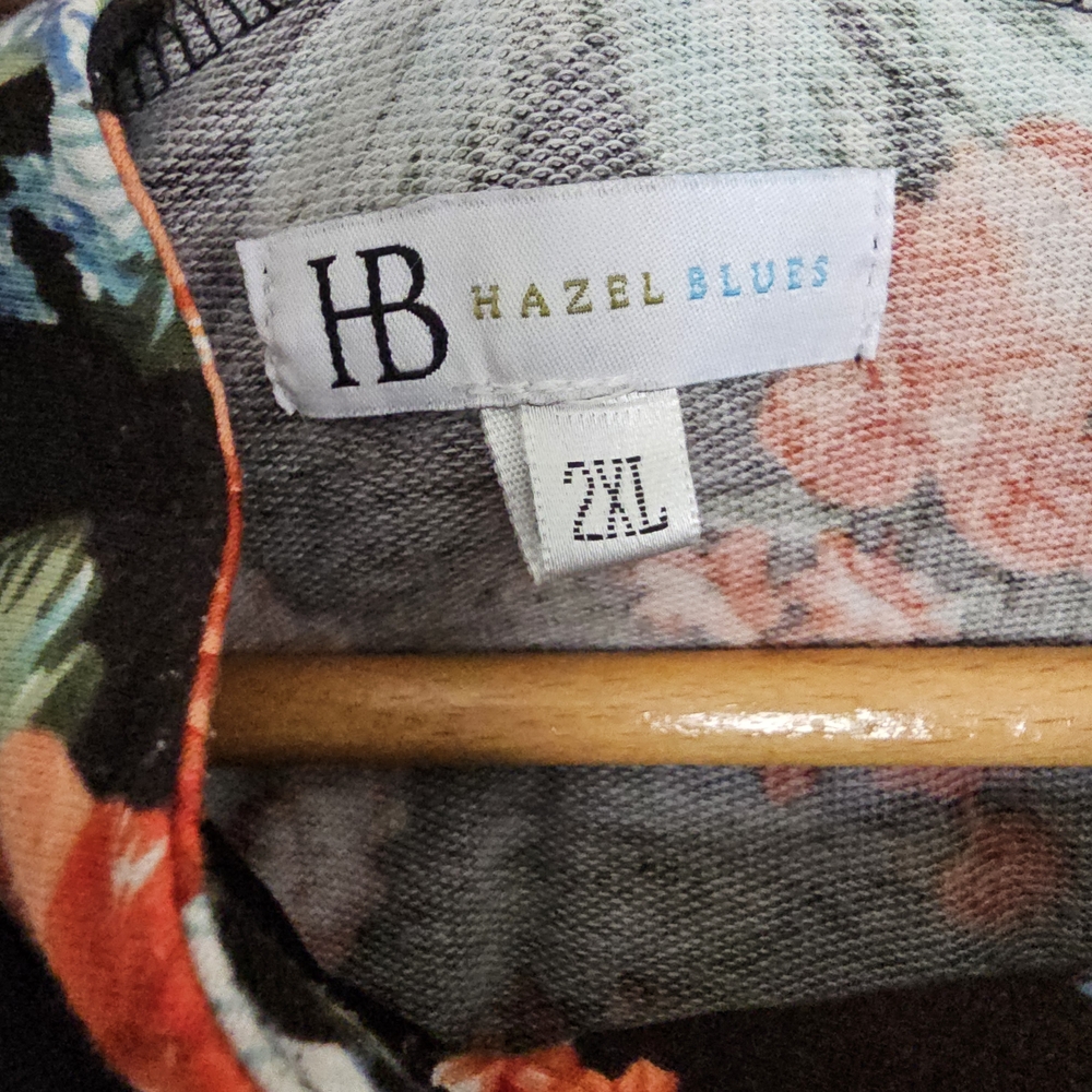 2XL Hazel Blues Cowlneck Hoodie, Black Floral, Thumb Holes & Pockets - Picture 2 of 6